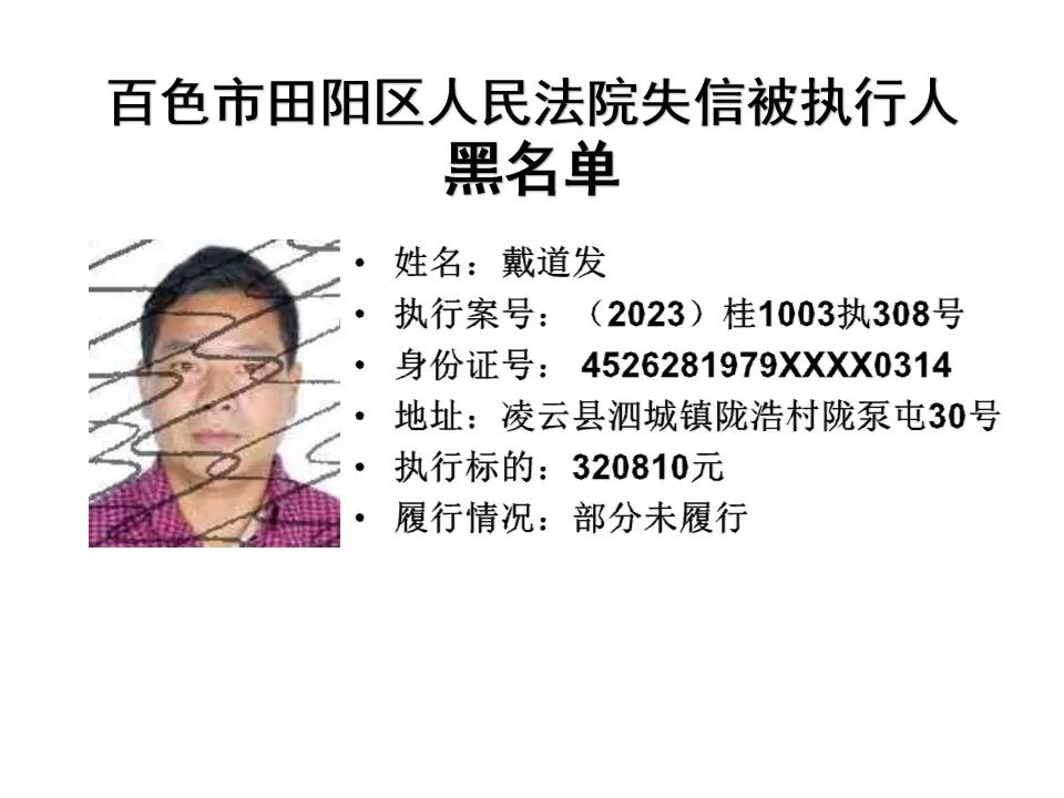 靖西，田阳等最新一批失信被执行人名单曝光 有你认识的吗 被执行人,对于,以上,发布,内容